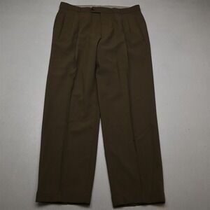 Vtg Hugo Boss 36x32 Tan Brown Wool Pleated Cuffed Baggy High Waist Mens Pants